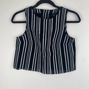 Asos Women's Boxy Striped Crop Top Size 0 Black White 100% Leather